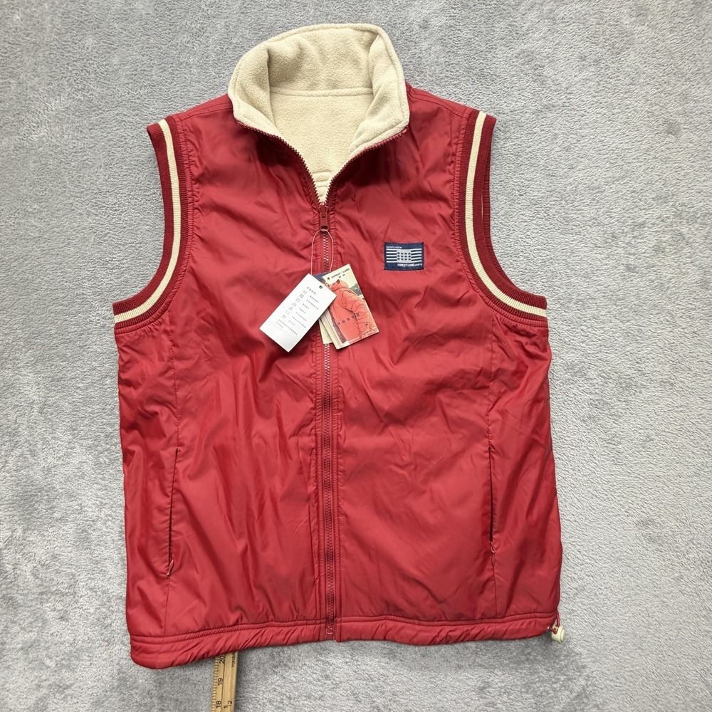 Forest Land Vest Mens L Red Insulated Lined Full Zip Pockets Collared‎